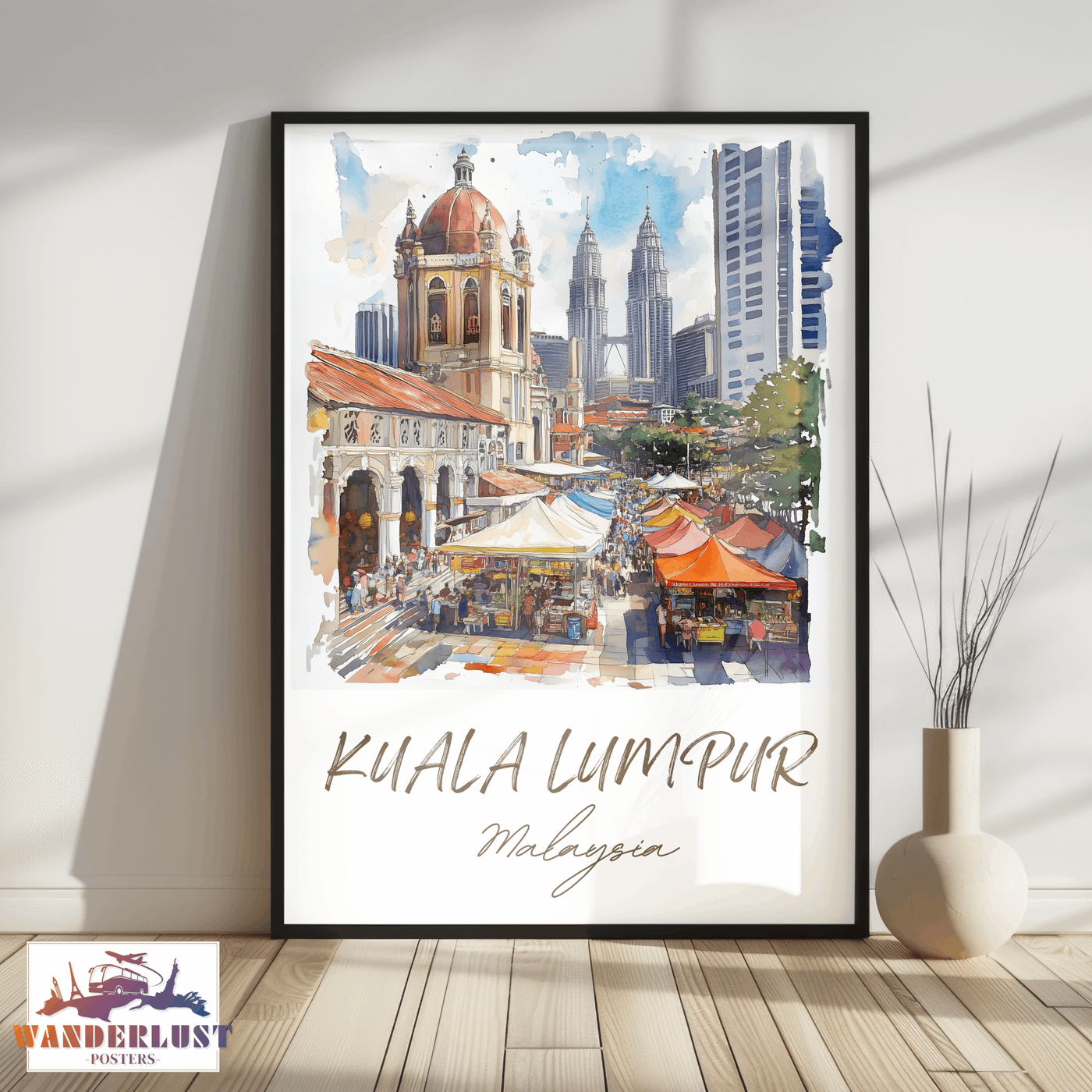 Kuala Lumpur, Malaysia - Watercolor Cityscape - Travel Poster