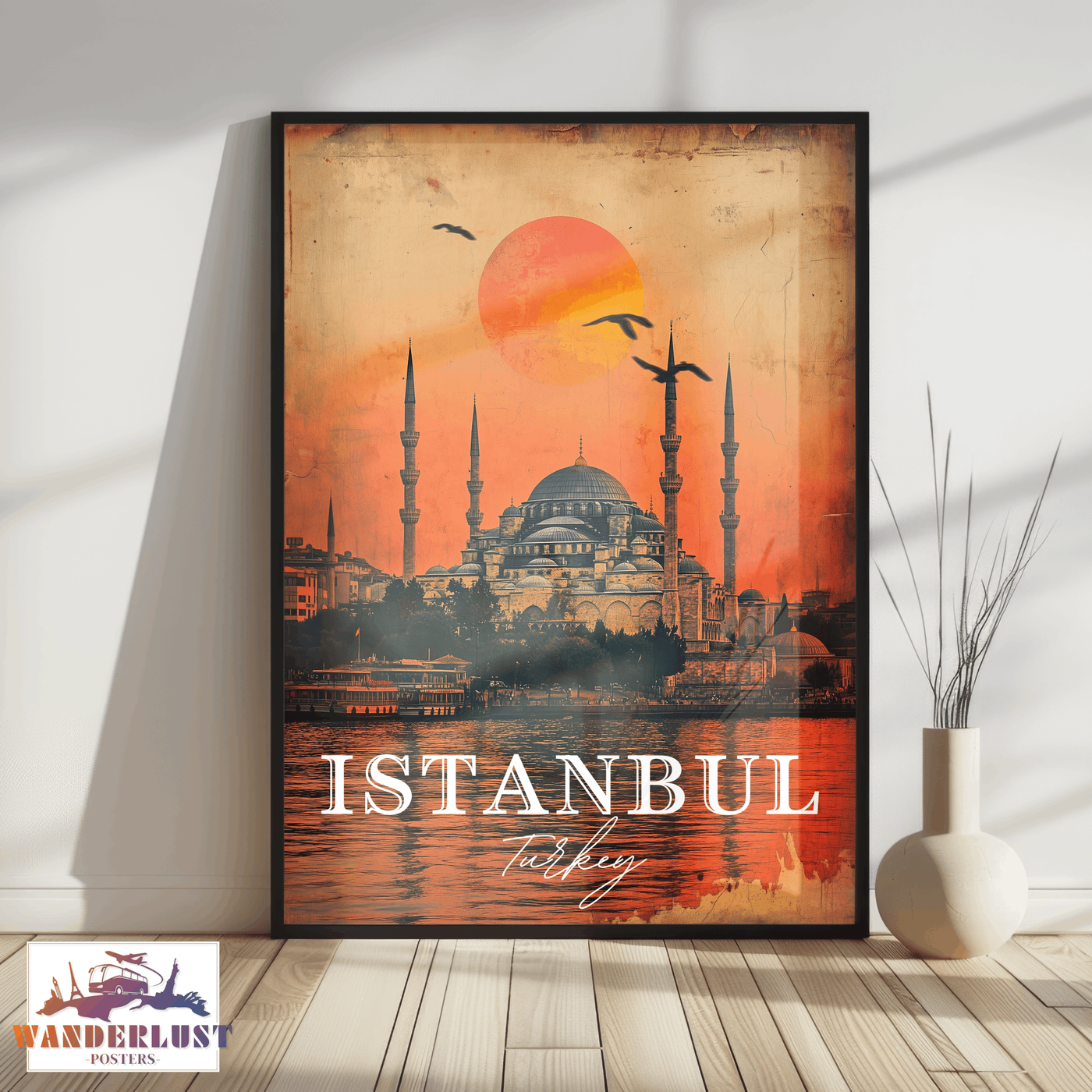 Istanbul, Turkey - Vintage Sunset Skyline - Travel Poster