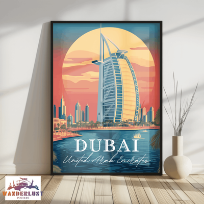 Dubai, United Arab Emirates - Vintage Skyline - Travel Poster