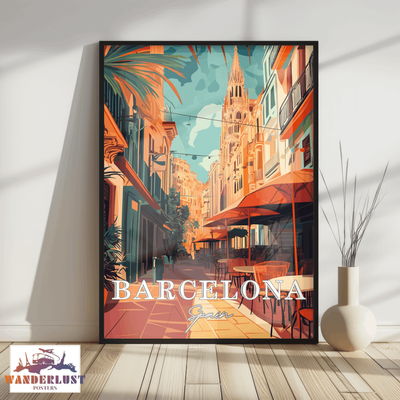 Barcelona, Spain - Vibrant Street View - Travel Poster