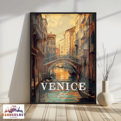 Venice, Italy - Vintage Canal Sunset - Travel Poster