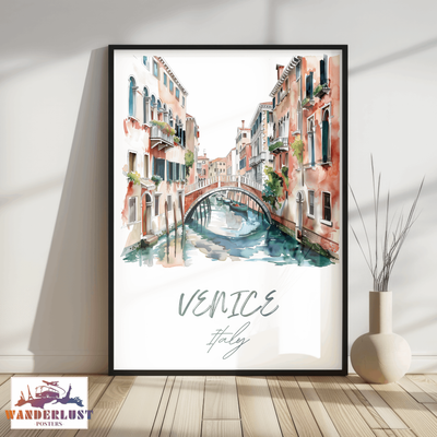 Venice, Italy - Watercolor Canal Scene - Travel Poster