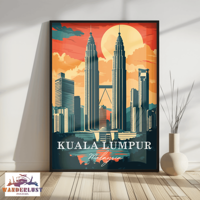 Kuala Lumpur, Malaysia - Vintage Skyline Art - Travel Poster