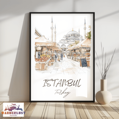 Istanbul, Turkey - Watercolor Market Scene - Travel Poster