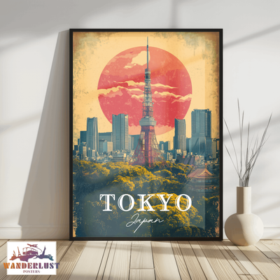 Tokyo, Japan - Vintage Skyline Poster - Travel Poster