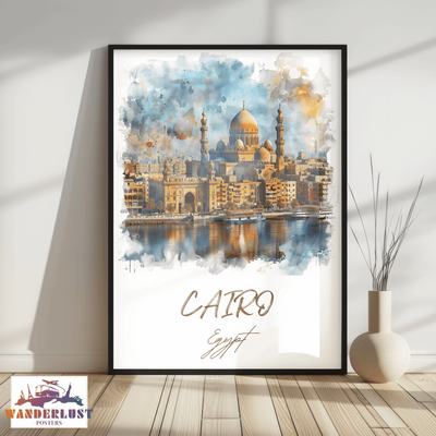 Cairo, Egypt - Watercolor Skyline - Travel Poster