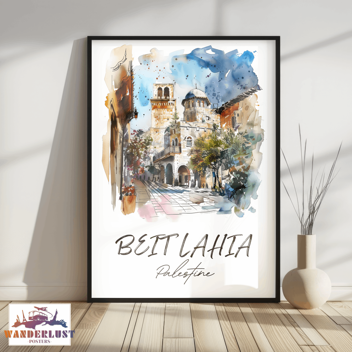 Beit Lahia, Palestine - Watercolor Street Scene - Travel Poster