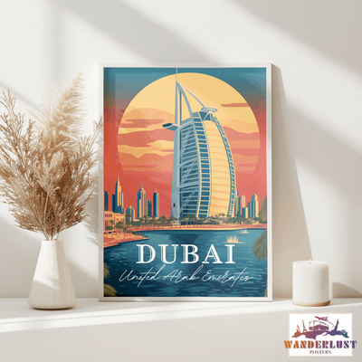 Dubai, United Arab Emirates - Vintage Skyline - Travel Poster