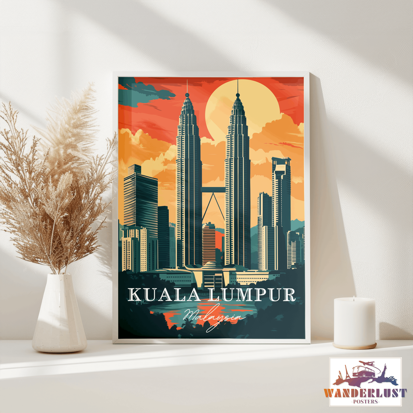 Kuala Lumpur, Malaysia - Vintage Skyline Art - Travel Poster