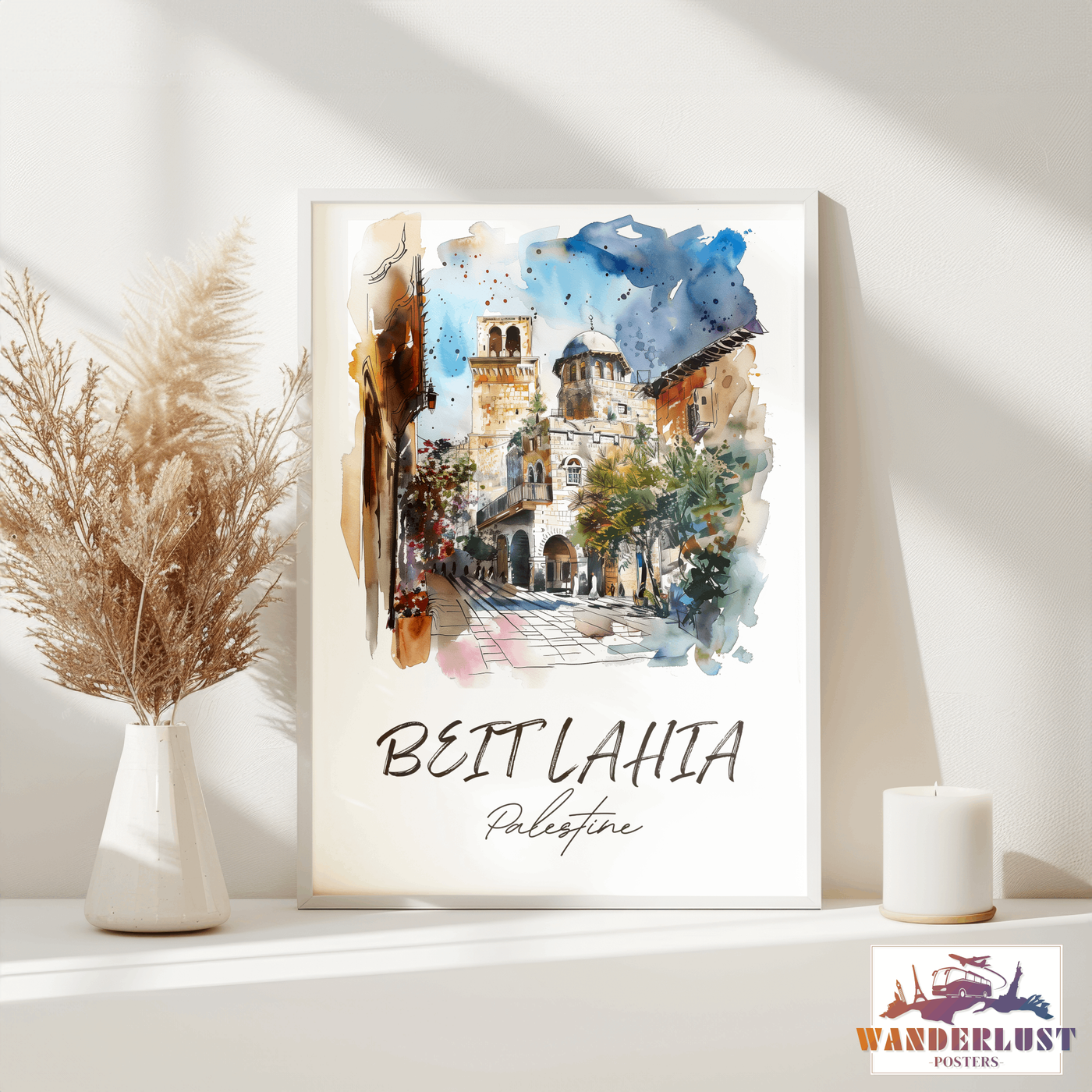 Beit Lahia, Palestine - Watercolor Street Scene - Travel Poster