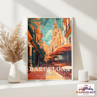 Barcelona, Spain - Vibrant Street View - Travel Poster