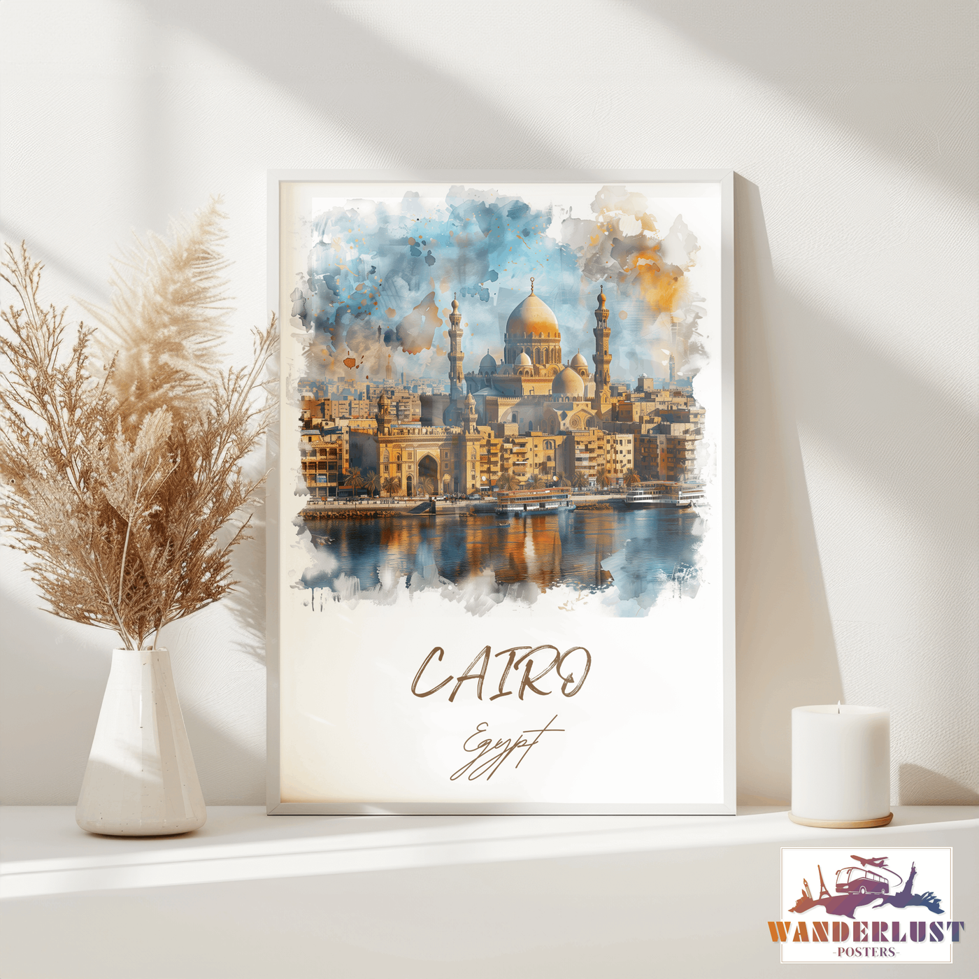 Cairo, Egypt - Watercolor Skyline - Travel Poster