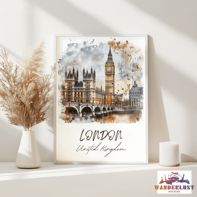 London, United Kingdom - Watercolor Skyline - Travel Poster