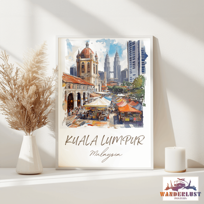 Kuala Lumpur, Malaysia - Watercolor Cityscape - Travel Poster