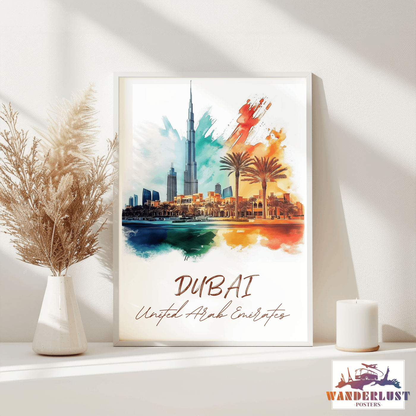 Dubai, United Arab Emirates - Vibrant Watercolor Skyline - Travel Poster