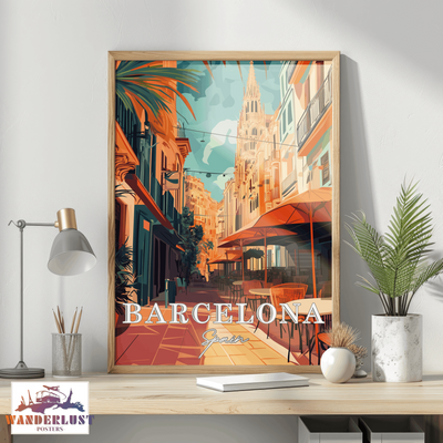 Barcelona, Spain - Vibrant Street View - Travel Poster