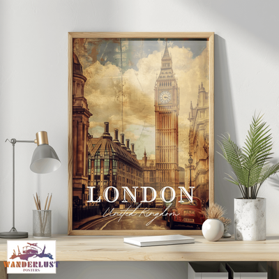 London, United Kingdom - Vintage Cityscape - Travel Poster