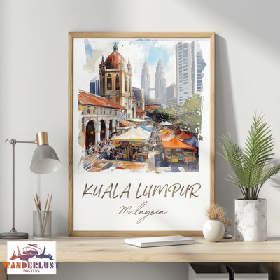 Kuala Lumpur, Malaysia - Watercolor Cityscape - Travel Poster