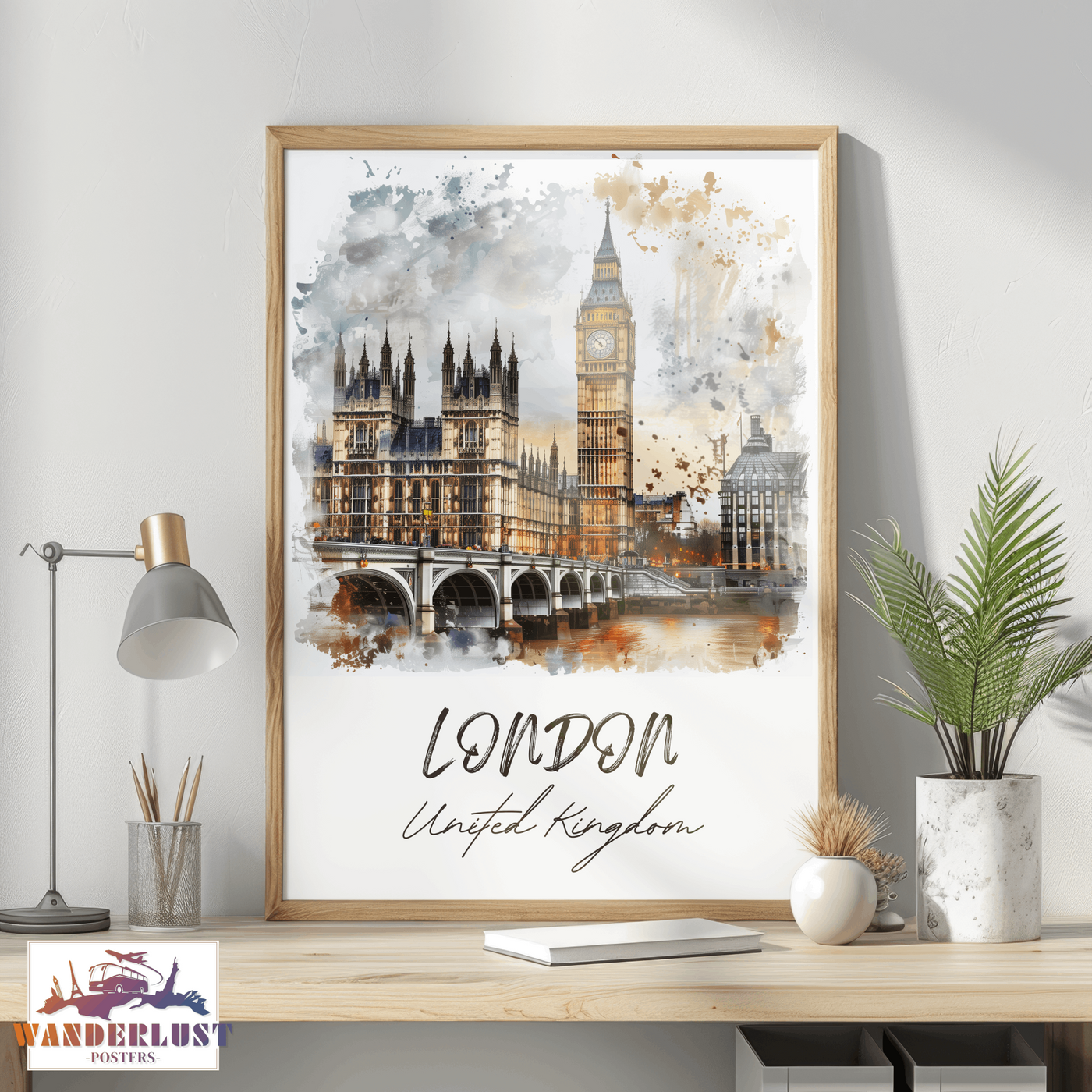 London, United Kingdom - Watercolor Skyline - Travel Poster