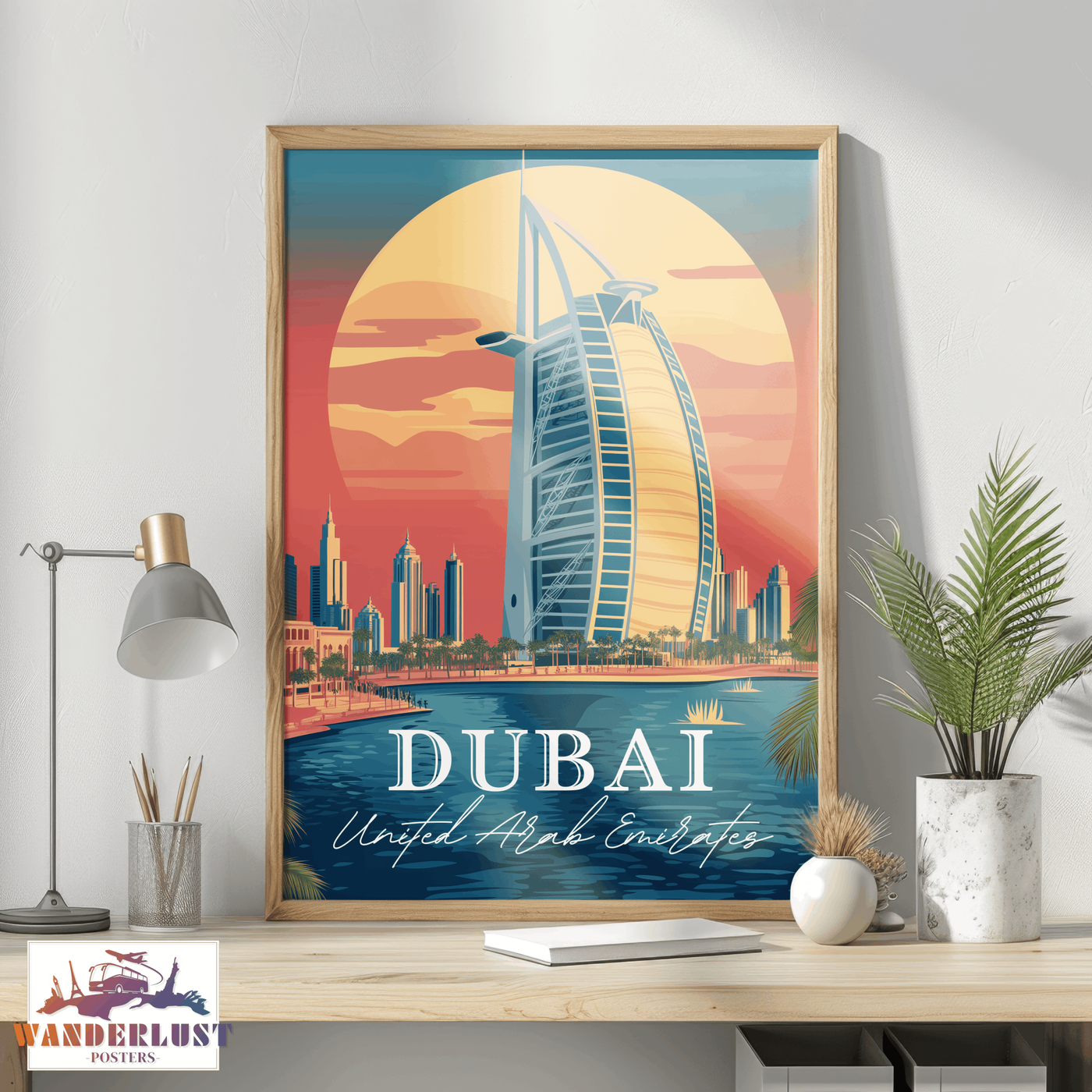 Dubai, United Arab Emirates - Vintage Skyline - Travel Poster