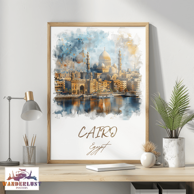 Cairo, Egypt - Watercolor Skyline - Travel Poster