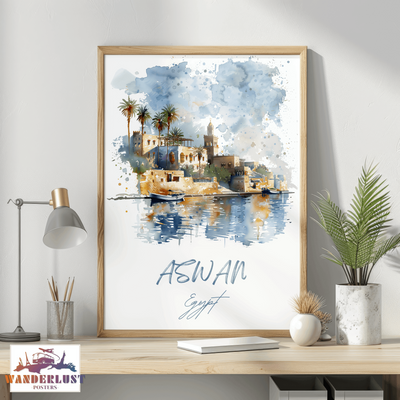 Aswan, Egypt - Watercolor Oasis - Travel Poster