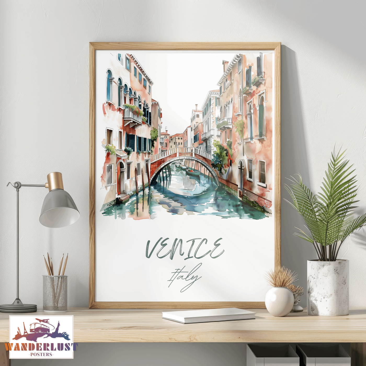 Venice, Italy - Watercolor Canal Scene - Travel Poster