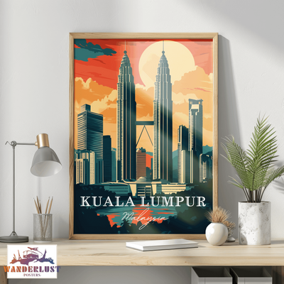 Kuala Lumpur, Malaysia - Vintage Skyline Art - Travel Poster