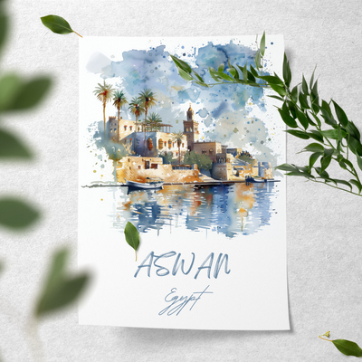 Aswan, Egypt - Watercolor Oasis - Travel Destinations Poster