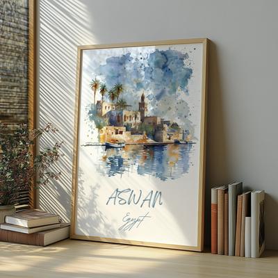 Aswan, Egypt - Watercolor Oasis - Travel Destinations Poster