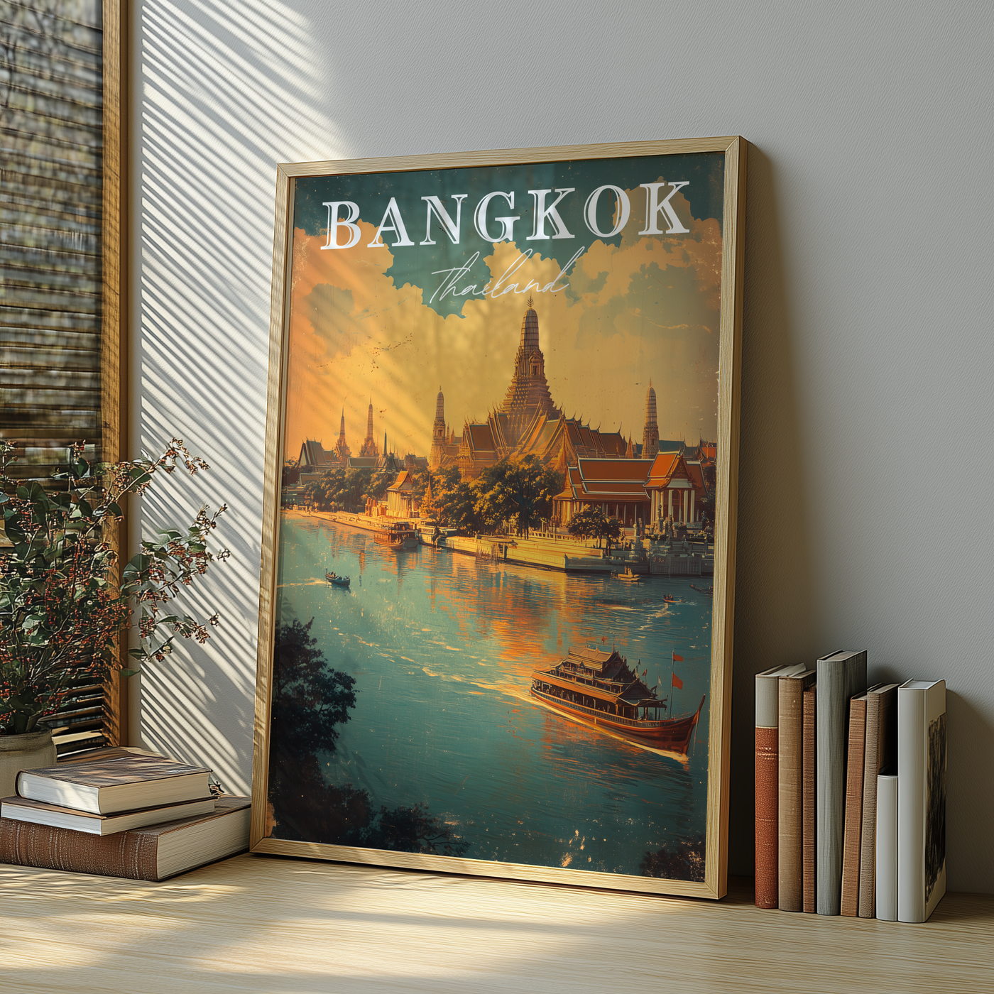 Bangkok, Thailand - Vintage River Scene - Travel Destinations Poster