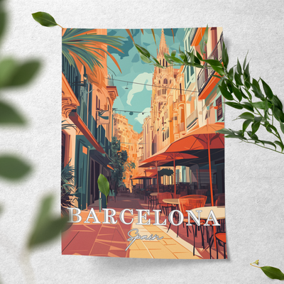 Barcelona, Spain - Vibrant Street View - Travel Destinations Poster