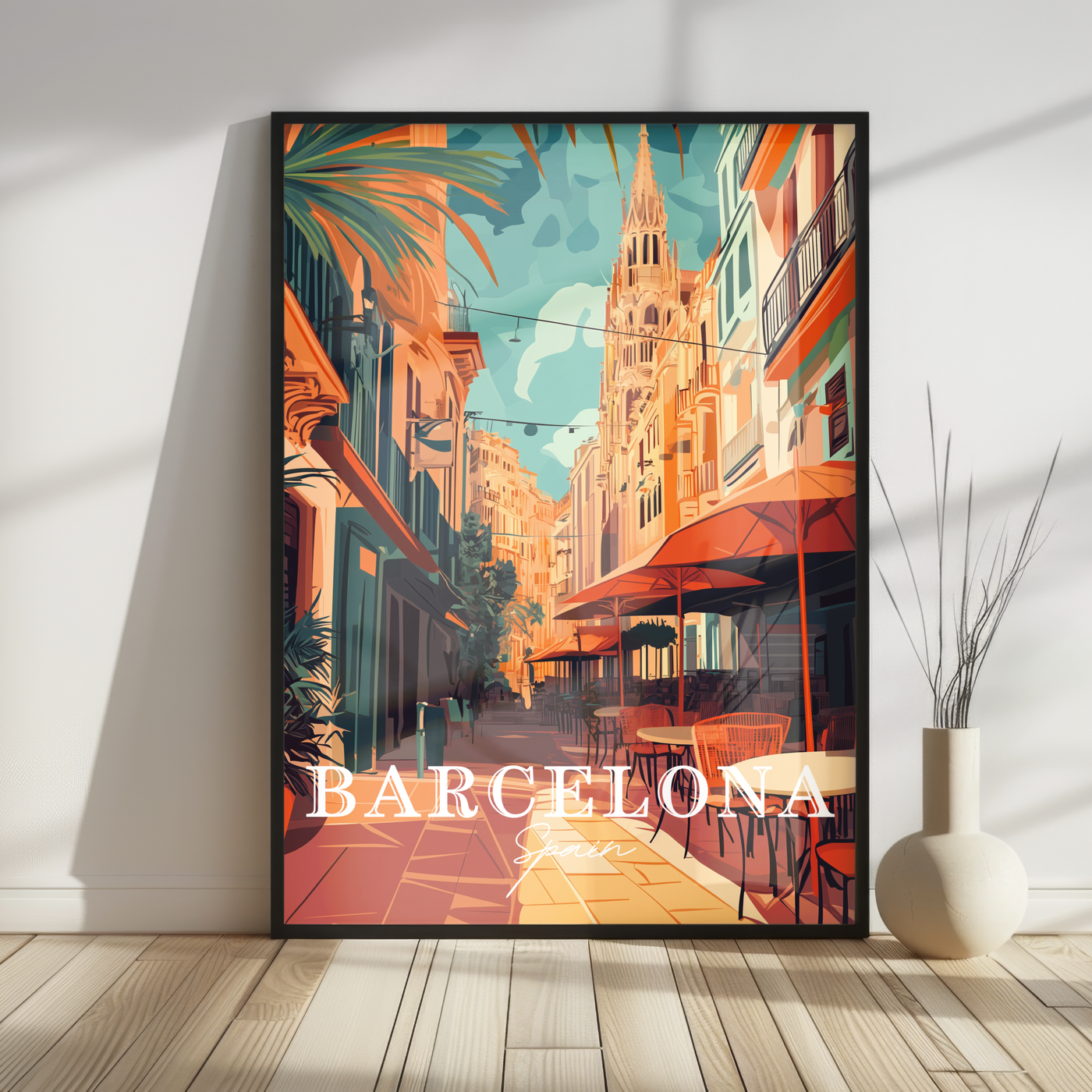 Barcelona, Spain - Vibrant Street View - Travel Destinations Poster