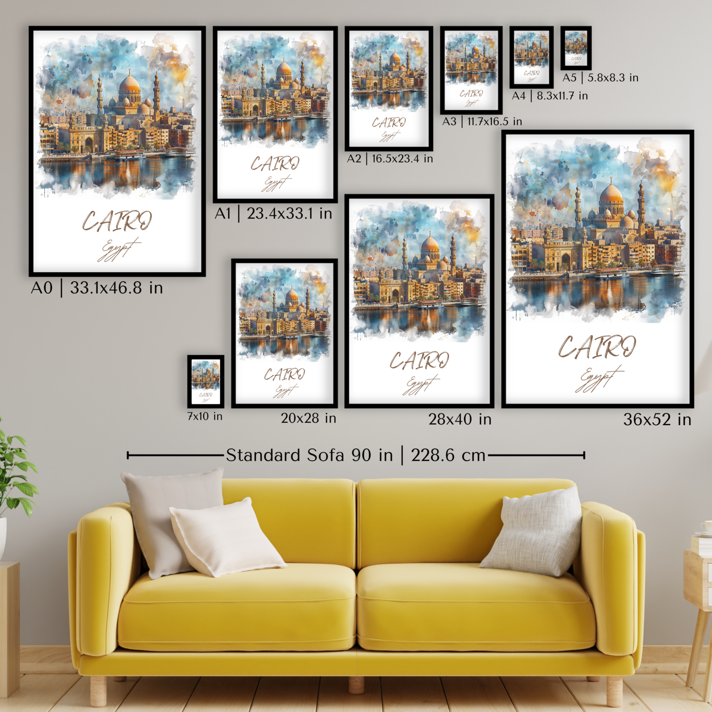 Cairo, Egypt - Watercolor Skyline - Travel Destinations Poster