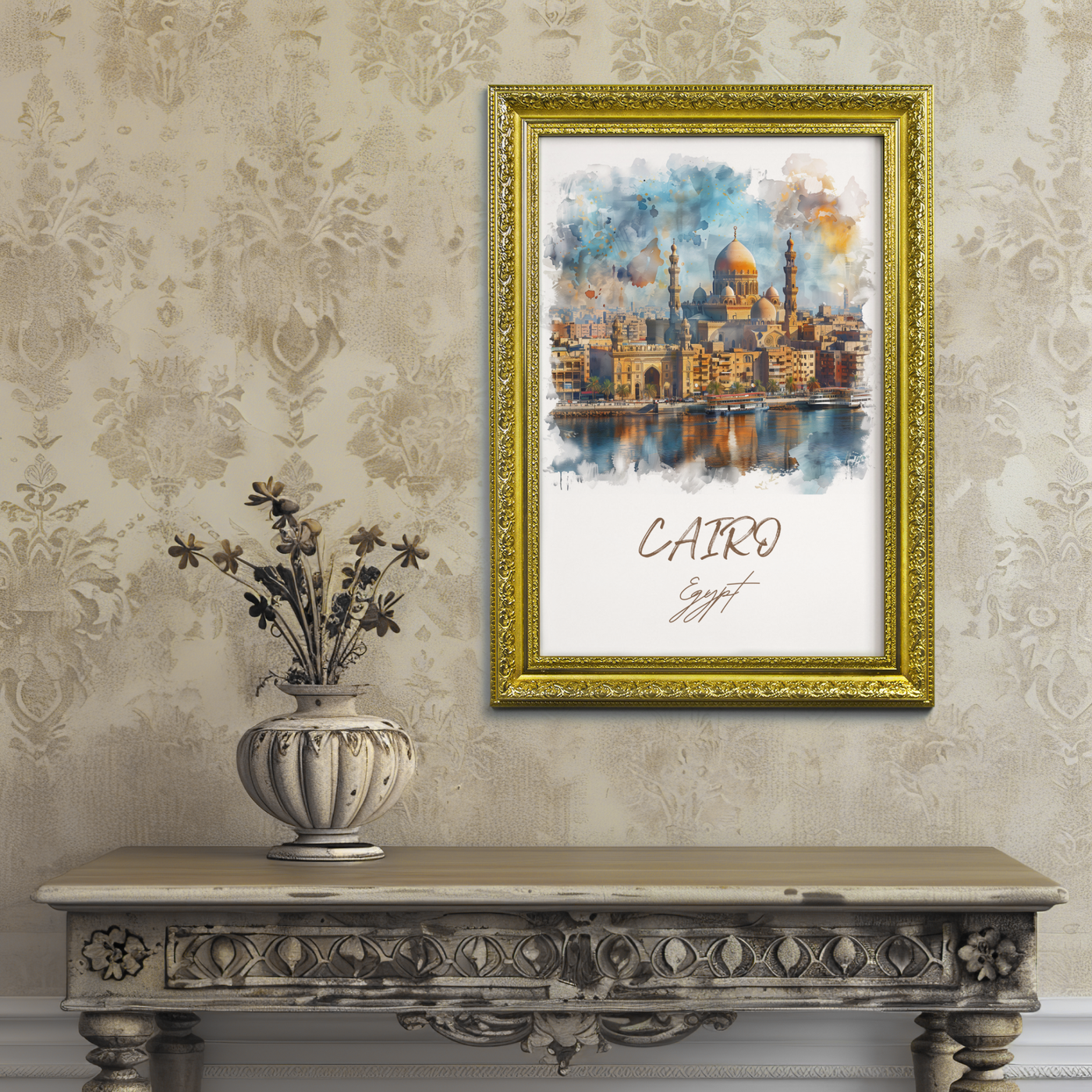 Cairo, Egypt - Watercolor Skyline - Travel Destinations Poster