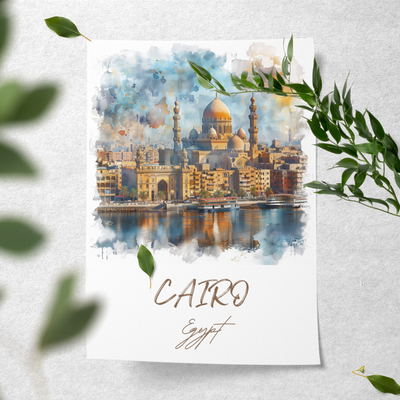 Cairo, Egypt - Watercolor Skyline - Travel Destinations Poster