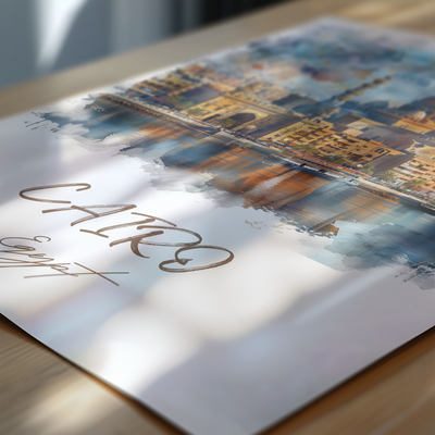 Cairo, Egypt - Watercolor Skyline - Travel Destinations Poster