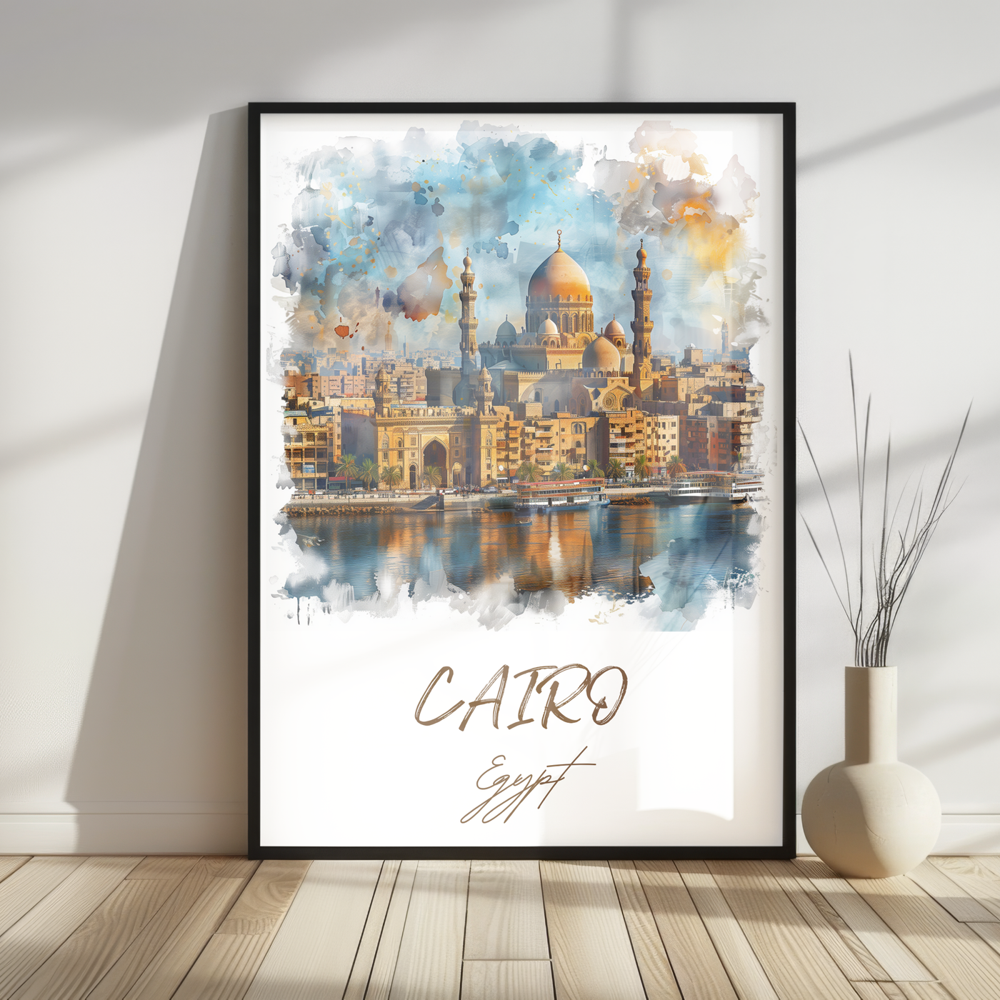 Cairo, Egypt - Watercolor Skyline - Travel Destinations Poster