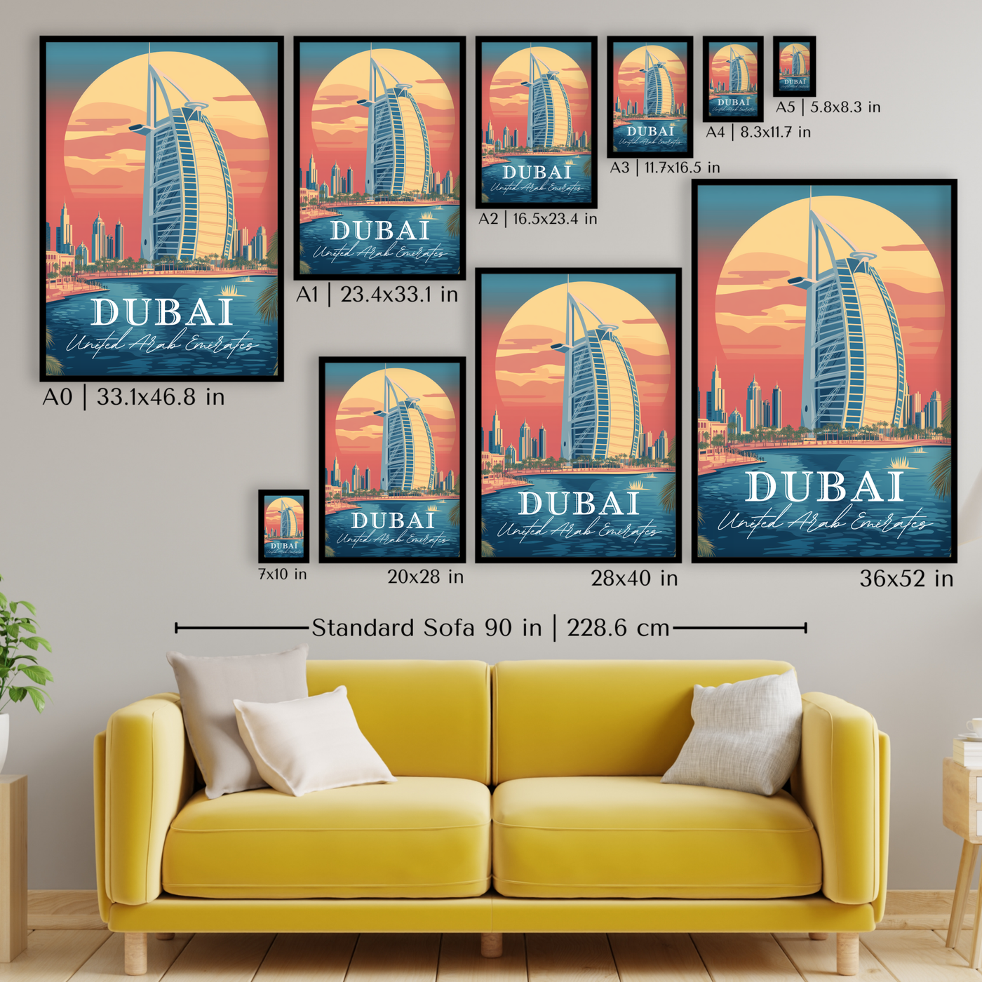 Dubai, United Arab Emirates - Vintage Skyline - Travel Destinations Poster