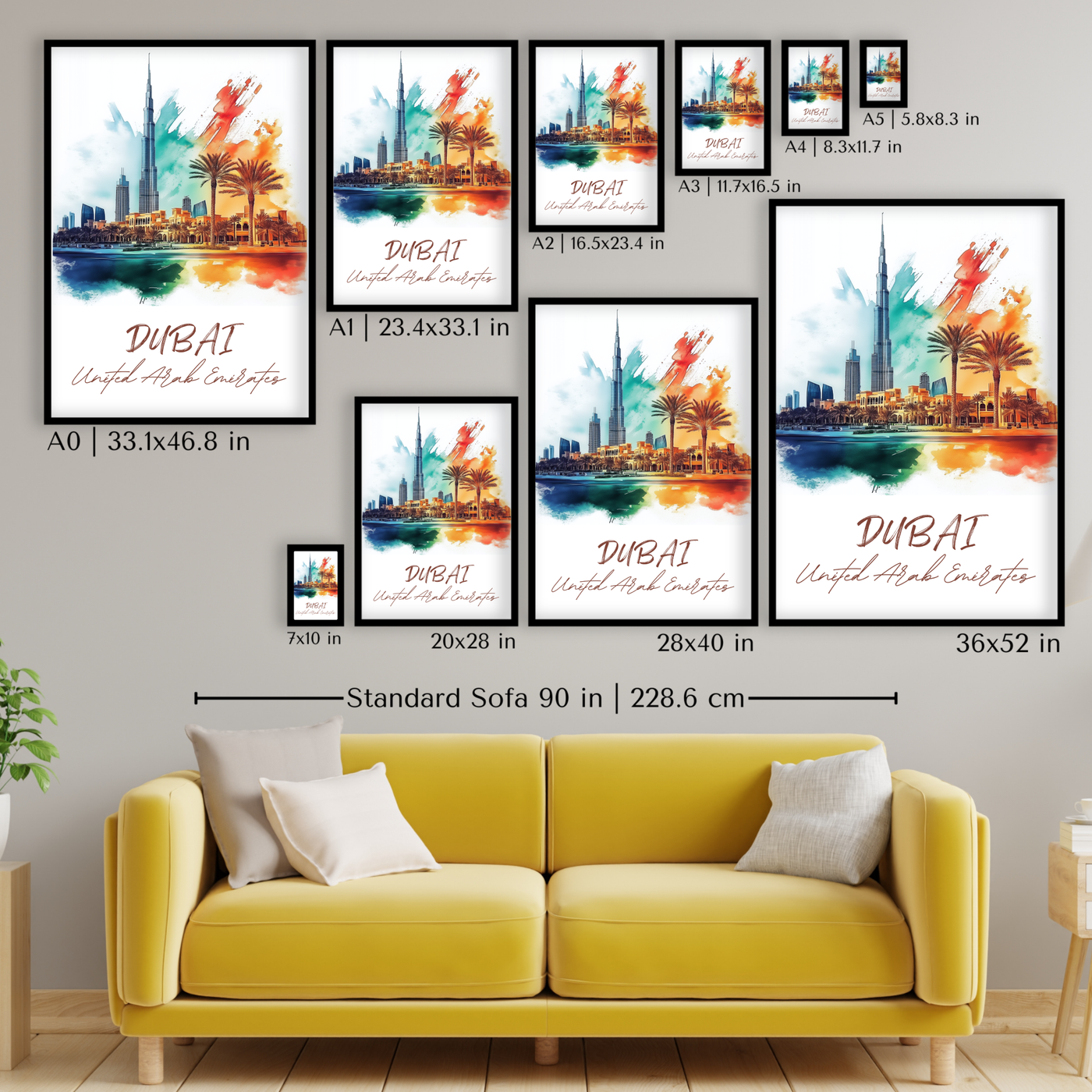 Dubai, United Arab Emirates - Vibrant Watercolor Skyline - Travel Destinations Poster