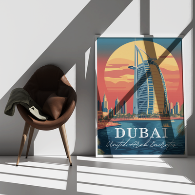 Dubai, United Arab Emirates - Vintage Skyline - Travel Destinations Poster