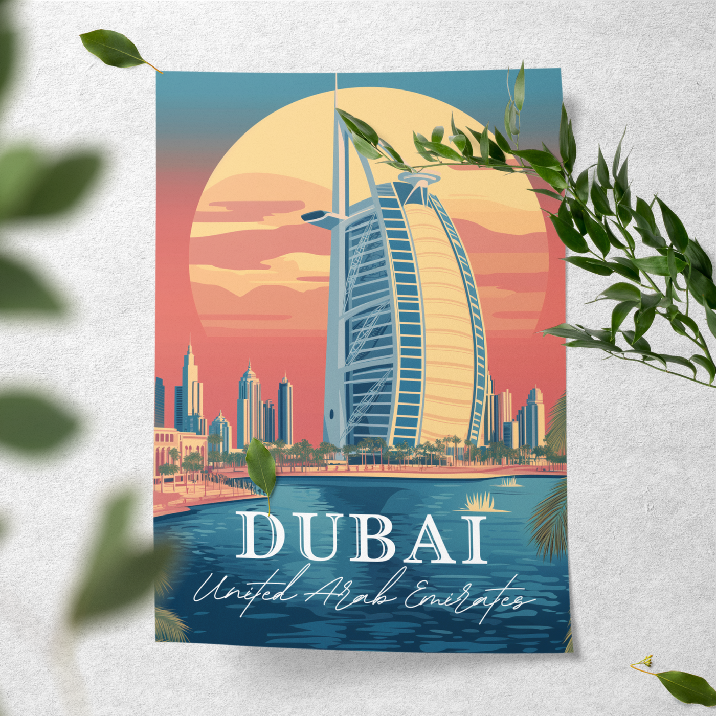 Dubai, United Arab Emirates - Vintage Skyline - Travel Destinations Poster