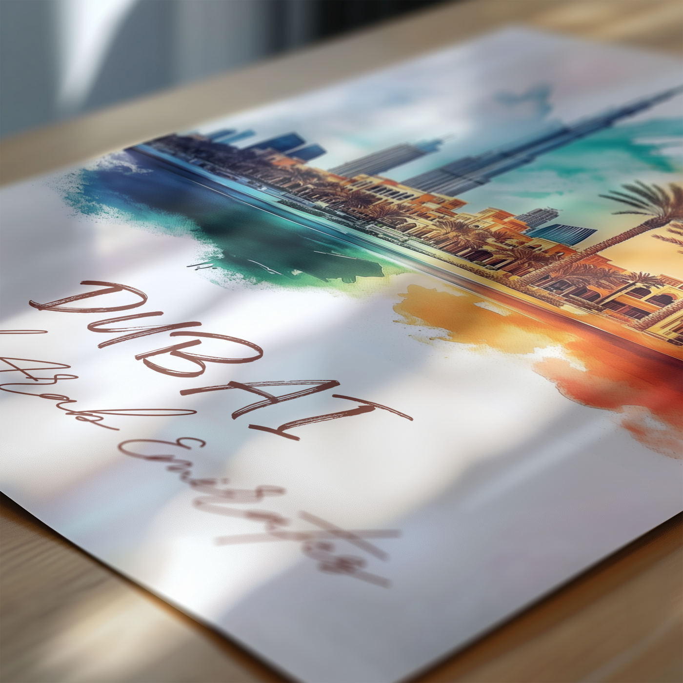 Dubai, United Arab Emirates - Vibrant Watercolor Skyline - Travel Destinations Poster