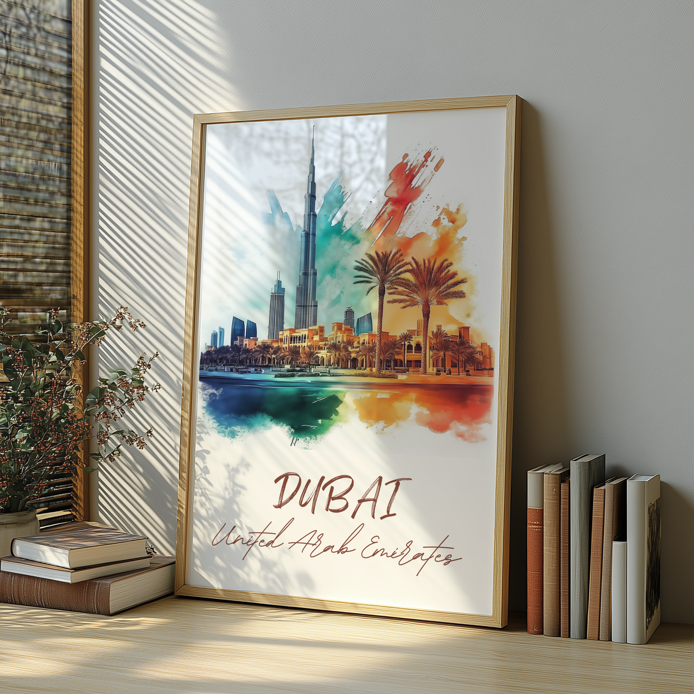 Dubai, United Arab Emirates - Vibrant Watercolor Skyline - Travel Destinations Poster