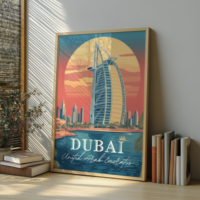 Dubai, United Arab Emirates - Vintage Skyline - Travel Destinations Poster