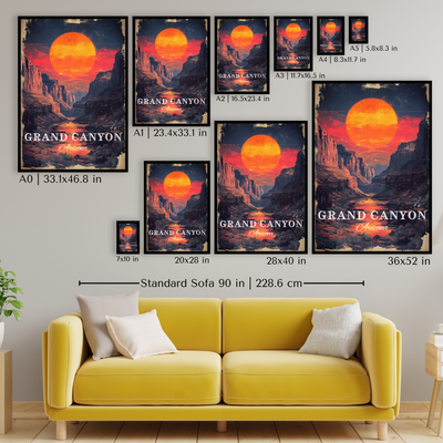 Grand Canyon, Arizona - Vintage Sunset Travel Poster - Travel Destinations Poster