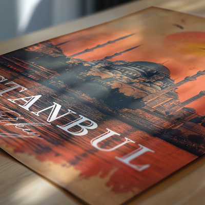 Istanbul, Turkey - Vintage Sunset Skyline - Travel Destinations Poster