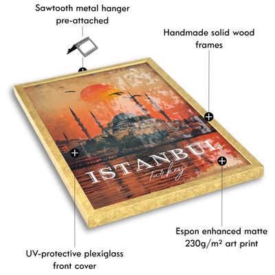 Istanbul, Turkey - Vintage Sunset Skyline - Travel Destinations Poster