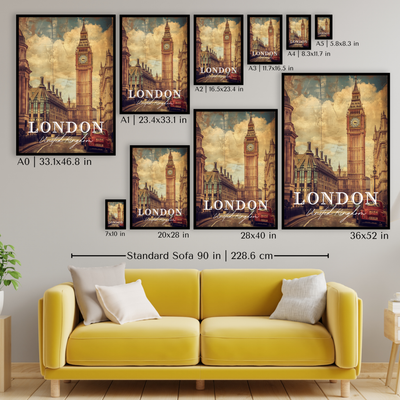 London, United Kingdom - Vintage Cityscape - Travel Destinations Poster