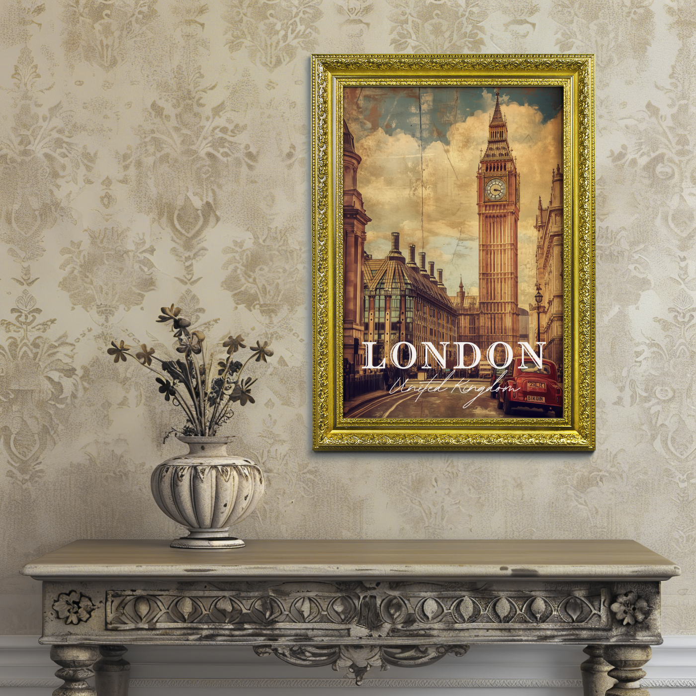 London, United Kingdom - Vintage Cityscape - Travel Destinations Poster